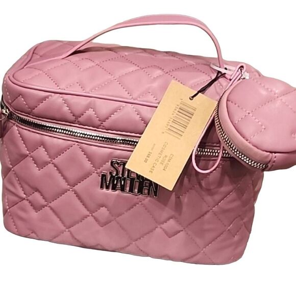 Steve Madden Quilted Zip Around Travel Cosmetic Case- Rose - Picture 3 of 11